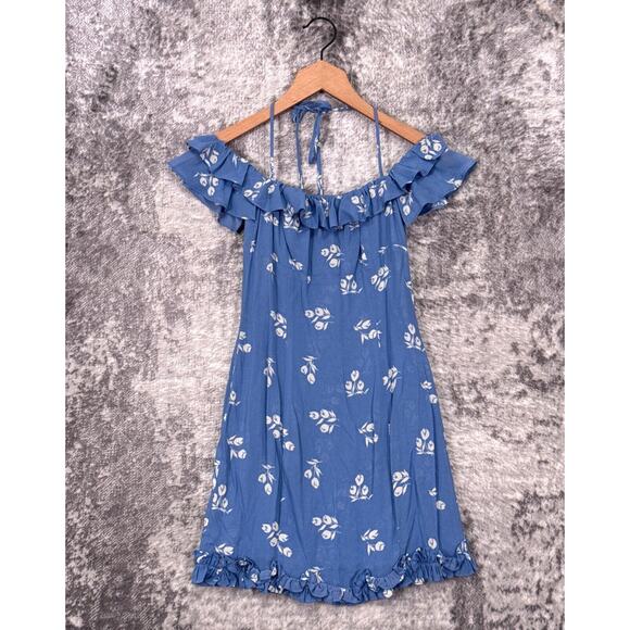 Reformation Dress 0 Womens Light Blue Floral Ruffle Strappy Tie Mini - Picture 1 of 8